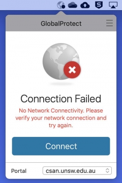globalprotect connection failed no network connectivity